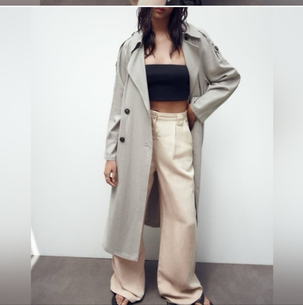 Zara Belted double breasted linen trench jacket
